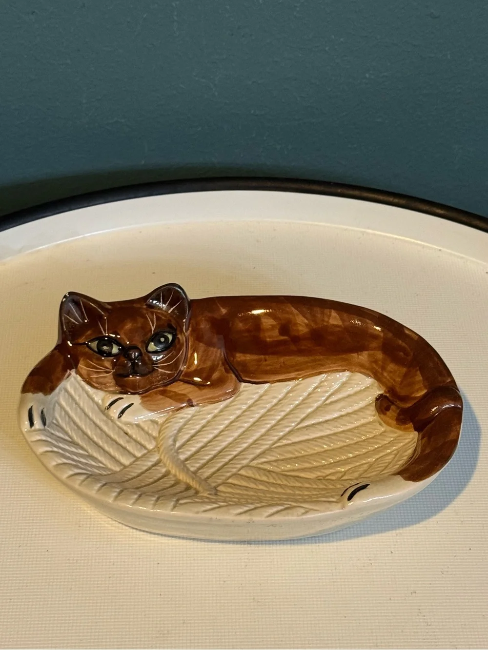 Vintage Seymour Mann Brown Tabby Cat Soap Dish Hand Painted Ceramic Japan